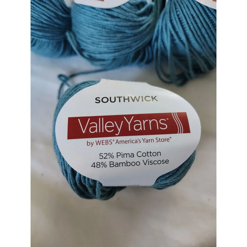 Valley Yarns Southwick Cotton Bamboo Yarn Lot Teal Blue 9 Skeins Soft - Picture 2 of 4